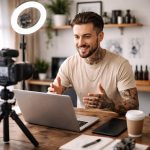 Studio quay phim bài giảng online chuyên nghiệp với ánh sáng đẹp và giảng viên thuyết trình